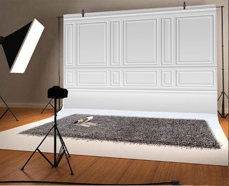 Laeacco Empty Room Architectural Pale Grey Wall Background 10x8ft Vinyl Photography Background Classic Style Panel Wall Houses Flats Interior Vintage Decor Elegant Backdrop Solid Color Grey Backdrops - Image 4